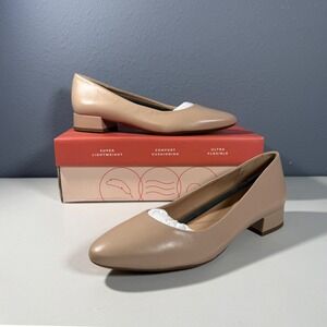 Easy Spirit Caldise Women 8M Medium Natural Leather Low Block Heel Pumps NEW